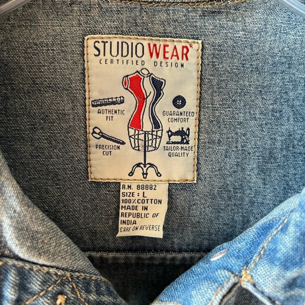 Vintage StudioWear Blue Denim Button Front Vest Cropped EUC L #1284